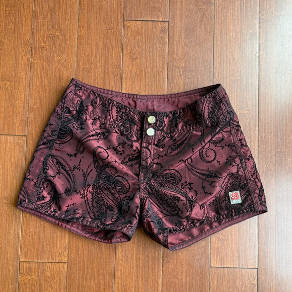 Women's Rip Curl Reversible Paisley Boardshorts in Burgundy and Black - Picture 1 of 7